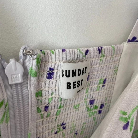 Aritzia Sunday Best Payton Sweetheart Midi Dress White Purple Floral Size 2 - Picture 7 of 8